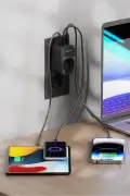 محصول چندگانه دیواری FTR-24 16A 3680W سیاه | 2x USB-C + 1x USB-A پریز شارژی | دارای محافظ جریان