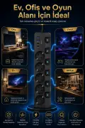 پریز چندگانه محافظت شده 5 تایی | 3680 وات | 2xUSB-A | 2x Type-C | شارژ سریع PD 20 وات | کابل 2 متری