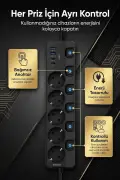 پریز چندگانه محافظت شده 5 تایی | 3680 وات | 2xUSB-A | 2x Type-C | شارژ سریع PD 20 وات | کابل 2 متری
