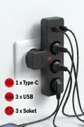 پریز چندگانه با محافظ جریان حرارتی و خروجی سریع USB Type-C