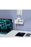 پریز 3 سوکت سفید 15mm با 1 USB و 2 Type-C PD20W و 1050 ژول با کابل تمام مس و محافظت از جریان