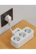 پریز 3 سوکت سفید 15mm با 1 USB و 2 Type-C PD20W و 1050 ژول با کابل تمام مس و محافظت از جریان