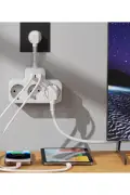 پریز 3 سوکت سفید 15mm با 1 USB و 2 Type-C PD20W و 1050 ژول با کابل تمام مس و محافظت از جریان