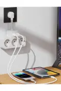 پریز 3 سوکت سفید 15mm با 1 USB و 2 Type-C PD20W و 1050 ژول با کابل تمام مس و محافظت از جریان