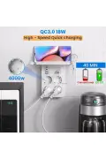 پریز چندگانه USB C با کلید، محافظت شده در برابر جریان، شارژ سریع، آداپتور چندراهی، سفید