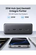 محصول شارژ استیشن 6 تایی با محافظت از جریان، 20 وات با خروجی USB-C و USB-A، با کابل 1.5 متری