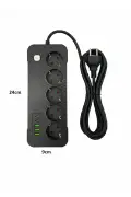 پریز 5 تایی با کابل 2 متری و ورودی 3x USB و 2x Type-C با محافظ حرارتی برای کودکان 2500W