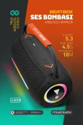 بیت باکس سیاه با نور LED، بمب صوتی مقاوم، اسپیکر بلوتوثی با USB، SD، AUX و رادیو FM