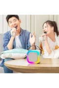 مینی کارائوکه بلوتوثی اسپیکر با ۲ میکروفون بی‌سیم و نورپردازی RGB با ۵ افکت و باتری قابل شارژ