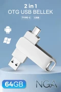 فلش مموری OTG با ظرفیت 64GB - نوع C فلزی - سازگار با تلفن و کامپیوتر
