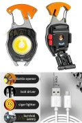 چراغ قوه کمپ بسیار کاربردی با کلید، USB، فندک، شیشه‌شکن، برش‌دهنده، سوت و پیچ‌گوشتی