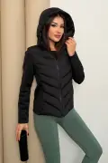 کاپشن مشکی زنانه با کلاه و جزئیات آستین اسکیوبا مدل رنج روور