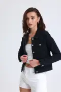 کت جین کوتاه زنانه مشکی با الیاف کشی