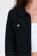 کت جین کوتاه زنانه مشکی با الیاف کشی