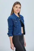 کت جین کوتاه زنانه آبی رنگ با الیاف کشی