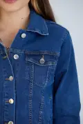 کت جین کوتاه زنانه آبی رنگ با الیاف کشی