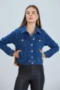کت جین کوتاه زنانه آبی رنگ با الیاف کشی