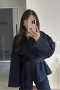کت جین زنانه با بند آبی تیره