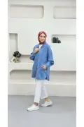 5647 - تونیک کتان بلند زیپ‌دار شیک و راحت