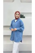 5647 - تونیک کتان بلند زیپ‌دار شیک و راحت