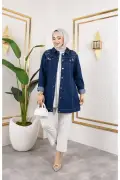 کت جین زنانه با گلدوزی مرواریدی