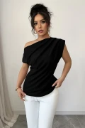 بلوز زنانه مشکی با جزئیات یک شانه از پارچه اسکوبا کرب