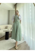 ست دامن یقه‌دار با جزئیات دکمه‌ای نعنا