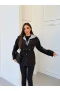 بارانی زنانه مشکی با کلاه فصلی