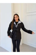 بارانی زنانه مشکی با کلاه فصلی