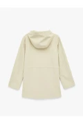 بارانی کلاهدار با دکمه و جزئیات زیپ و جیب دار آستین بلند