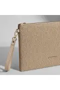 کیف دستی زنانه حصیری بژ - کیف کلاچ پورتفوی با بند مچ - مدل شیک و مد روز