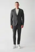 کت بلیزر مردانه خاکستری 360 درجه انعطاف‌پذیر با دو چاک بدون آستر مدل Comfort Slim Fit A32Y4051