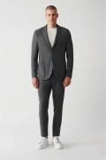 کت بلیزر مردانه خاکستری 360 درجه انعطاف‌پذیر با دو چاک بدون آستر مدل Comfort Slim Fit A32Y4051