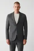 کت بلیزر مردانه خاکستری 360 درجه انعطاف‌پذیر با دو چاک بدون آستر مدل Comfort Slim Fit A32Y4051
