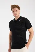 پ polo یقه دار مردانه سیاه با پارچه بافتنی ویسکوز ترکیبی فیت اسلیم AClub Sierra
