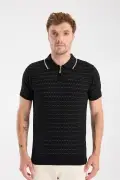 پ polo یقه دار مردانه سیاه با پارچه بافتنی ویسکوز ترکیبی فیت اسلیم AClub Sierra