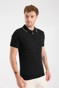 پ polo یقه دار مردانه سیاه با پارچه بافتنی ویسکوز ترکیبی فیت اسلیم AClub Sierra