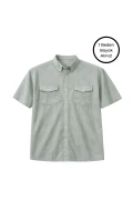 پیراهن کوتاه آستین‌دار مردانه بزرگ سایز با رنگ خاکی و دو جیب 3XL-4XL-5XL-6XL-7XL-8XL