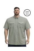 پیراهن کوتاه آستین‌دار مردانه بزرگ سایز با رنگ خاکی و دو جیب 3XL-4XL-5XL-6XL-7XL-8XL