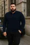 پولوشرت یقه دار مردانه سایز بزرگ زمستانی رنگ سرمه‌ای