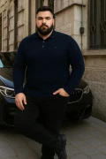 پولوشرت یقه دار مردانه سایز بزرگ زمستانی رنگ سرمه‌ای