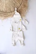 ست ۵ تکه نوزاد با آستین بلند و گلدوزی لیمویی (۰-۳ ماه)