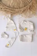 ست ۵ تکه نوزاد با آستین بلند و گلدوزی لیمویی (۰-۳ ماه)