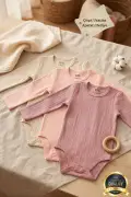 ست بادی زبون دخترانه با آستین بلند از پارچه فیتلی %100 پنبه ارگانیک سه عددی