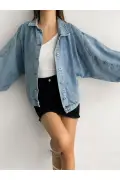 کت جین زنانه آبی با آستین بادکنکی و سایز بزرگ