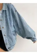 کت جین زنانه آبی با آستین بادکنکی و سایز بزرگ