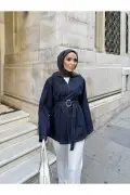 کت جین اوور سایز با جزئیات کمربند