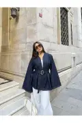 کت جین اوور سایز با جزئیات کمربند