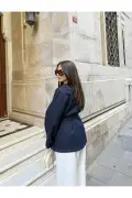 کت جین اوور سایز با جزئیات کمربند