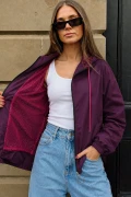 بارانی زنانه با رنگ بنفش و کلاه‌دار، دارای جیب فلتو ARM-26Y001092